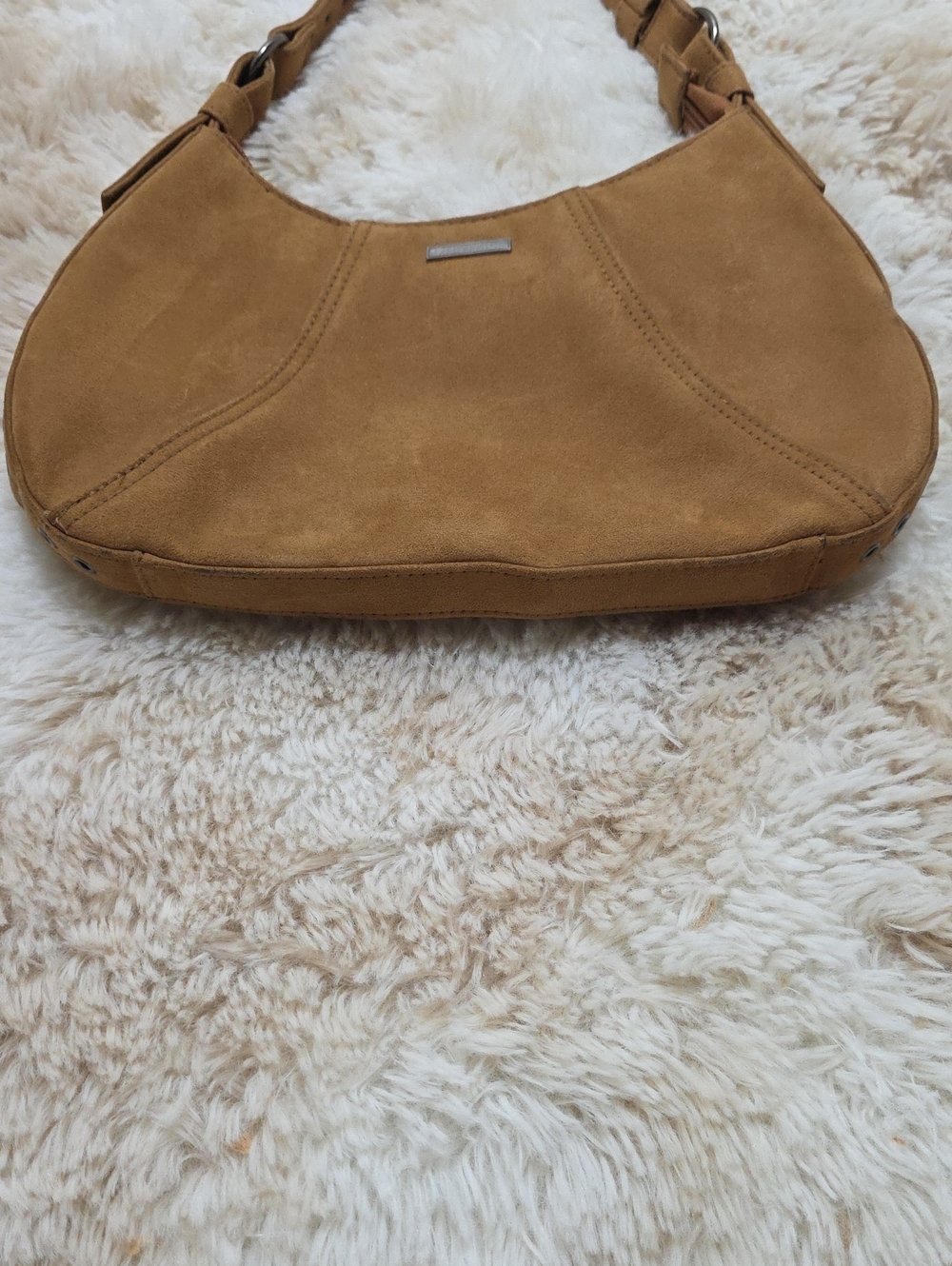 Hot Kiss Brown Faux Suede Mini Shoulder Bag Y2K Adjustable Strap Purse - Picture 8 of 9